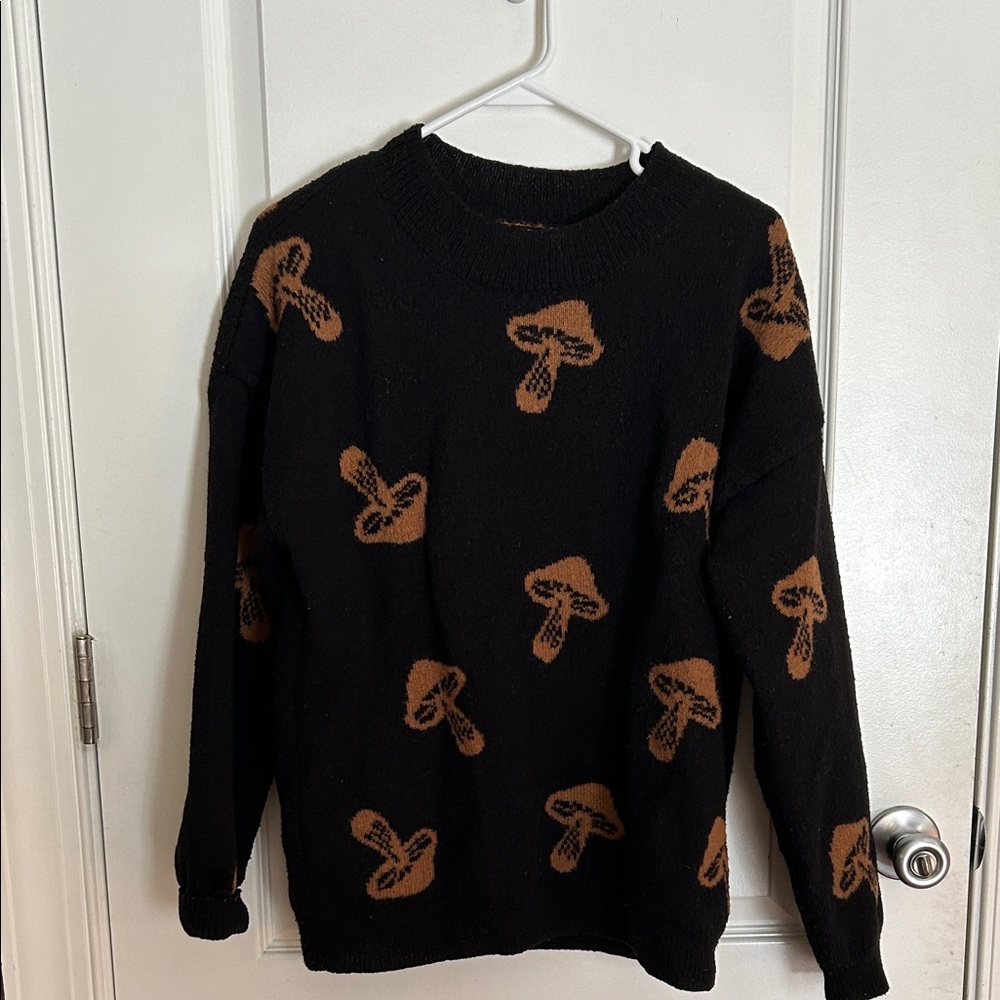 ✨ 5 for $50✨ No Boundaries Black Sweater with Brown Mushroom Design